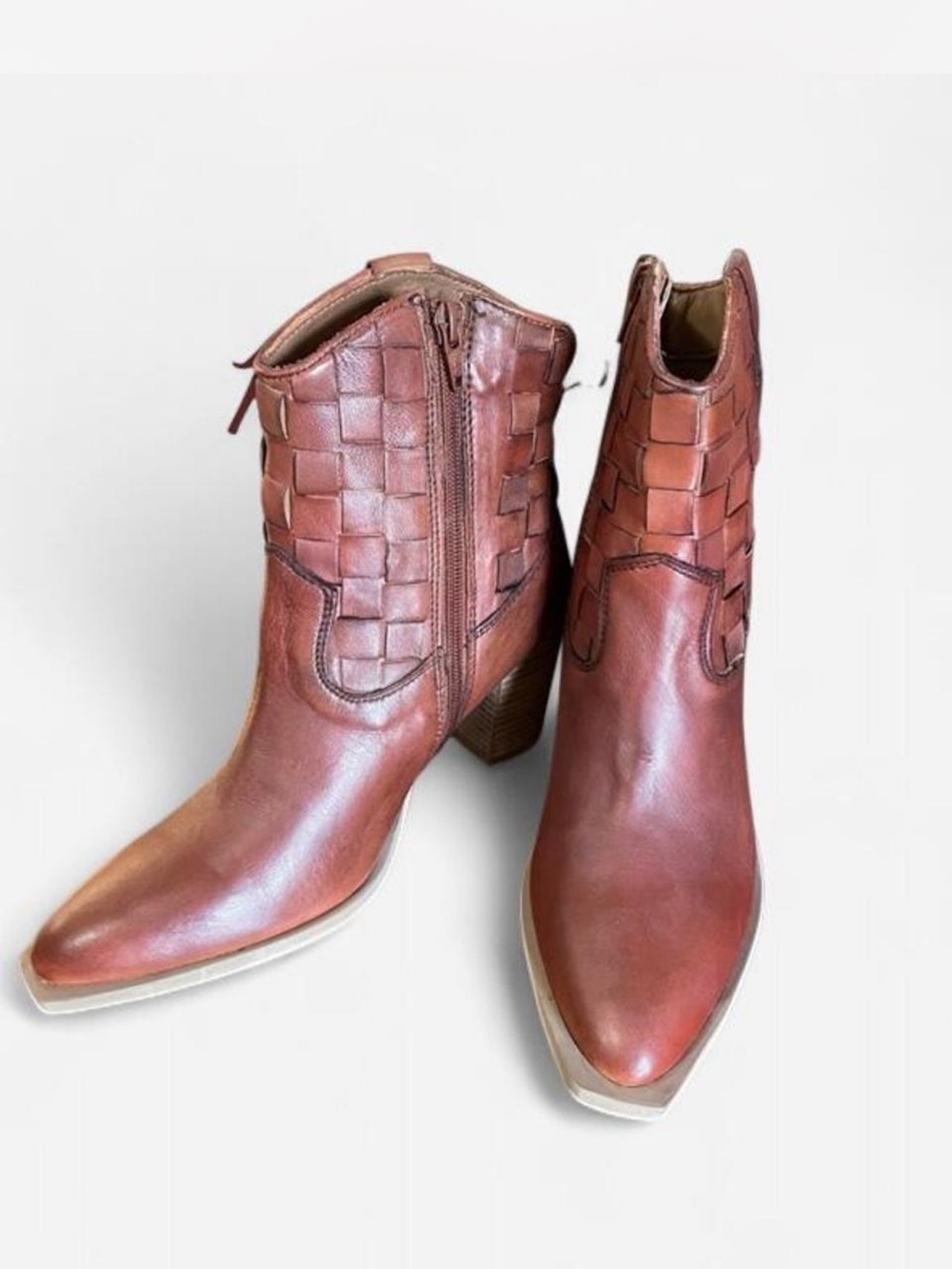 Matisse Woven Leather Ankle Boots - Rich Brown